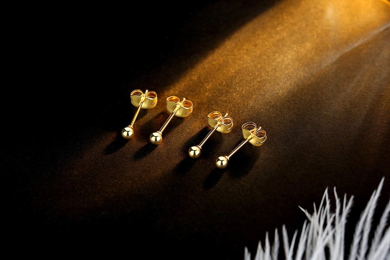 FOSIR 6 Pair Tiny Women 14K Gold Plated Ball Stud Earrings Surgical Stainless Steel Earrings Set (2mm, Gold) - Image 4
